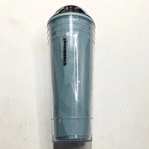 STARBUCKS 2012 Chiseled  Faceted Pale Blue Silver Dome Cold Drinks Tumbler